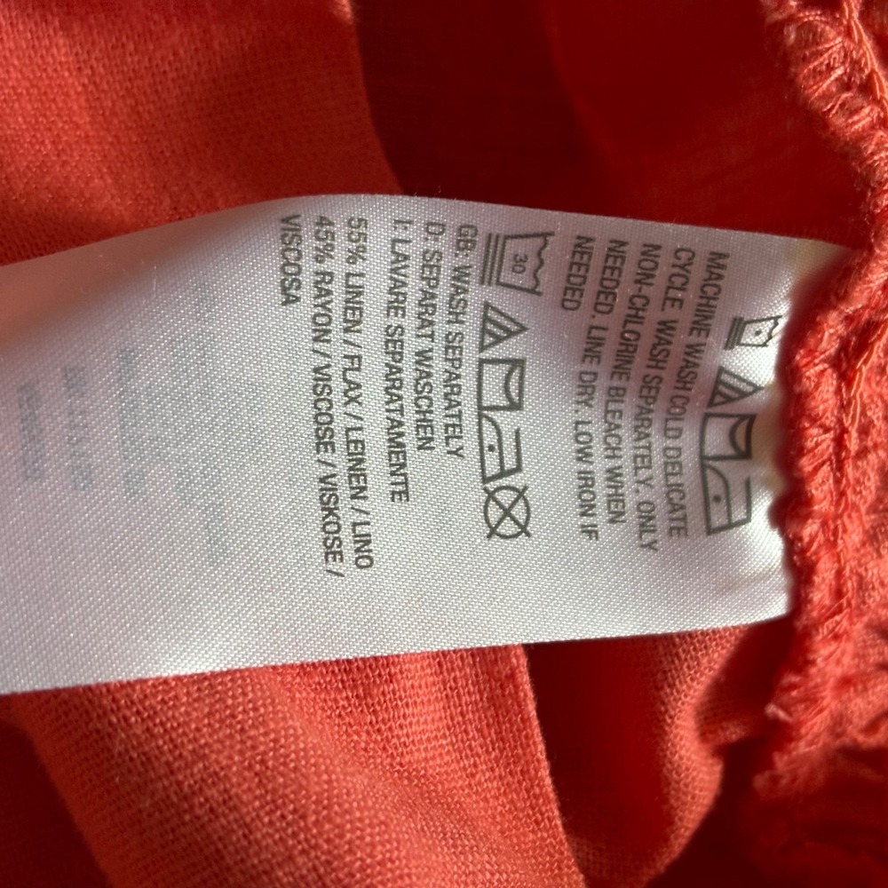 Bellissima Kim Gravel Coral Pink Palm Tree Linen Blend Tie Front Top Pants SET - Picture 9 of 14